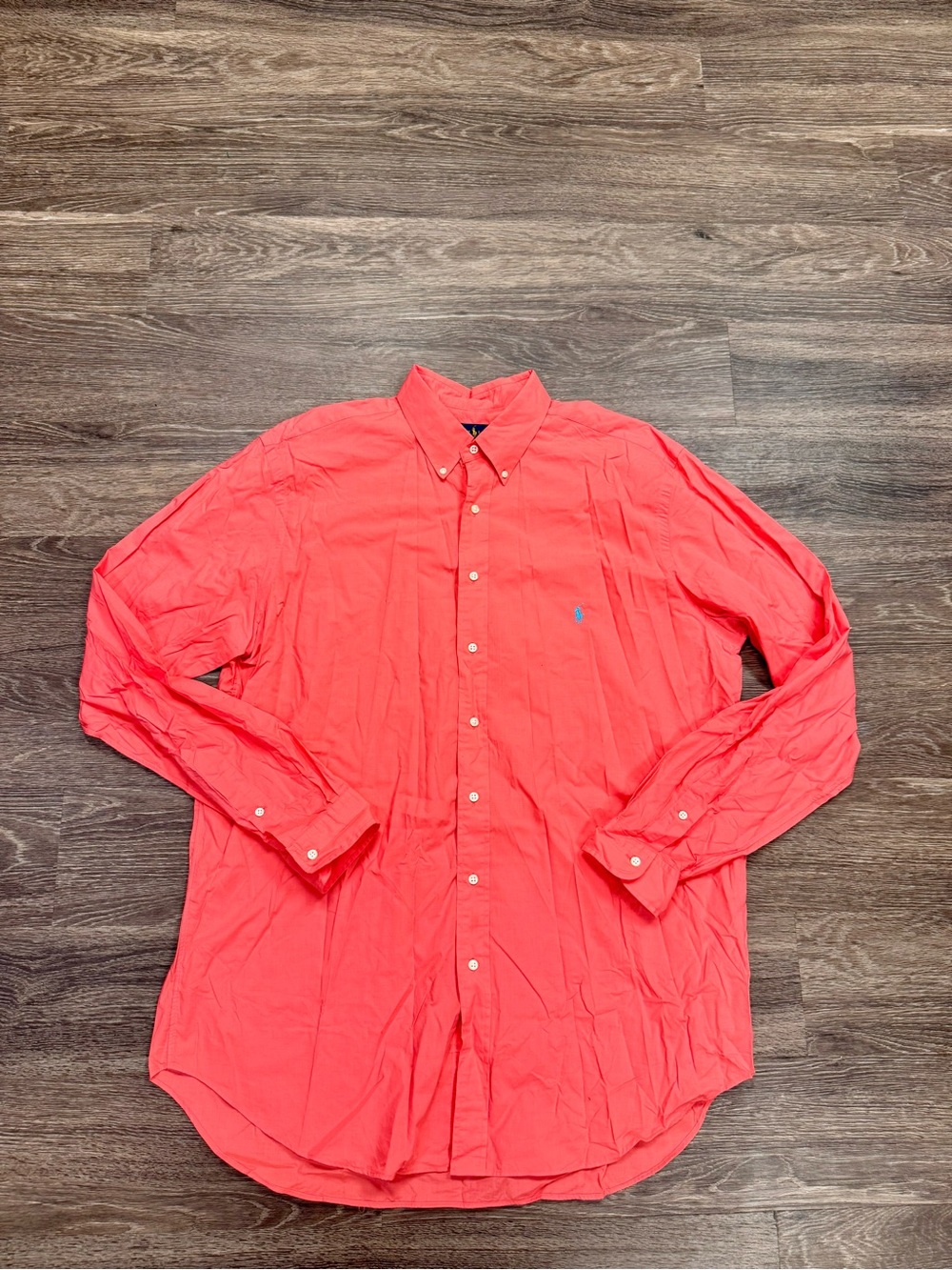 Ralph Lauren XLT Tall Coral Button Down Shirt Blue Pony Long Sleeve Cotton